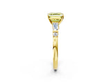 Yellow gold Fancy Yellow Asscher  Cut Diamond Ring with Baguette Side Stones, Channel Set Band, and Four-Prong Setting_26