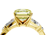 Yellow gold Fancy Yellow Asscher  Cut Diamond Ring with Baguette Side Stones, Channel Set Band, and Four-Prong Setting_28