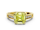 Yellow gold Fancy Yellow Asscher Cut Diamond Ring with Milgrain Pavé Band and Four-Prong Setting_20