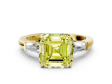 Yellow gold Fancy Yellow Asscher  Cut Diamond Ring with Tapered Baguette Side Stones in Four-Prong Setting_3