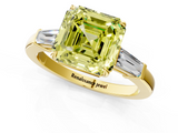 Yellow gold Fancy Yellow Asscher  Cut Diamond Ring with Tapered Baguette Side Stones in Four-Prong Setting_4