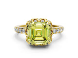 Yellow gold Fancy Yellow Asscher Cut Diamond Scalloped Halo Engagement Ring with Round Shared Prong Band_12