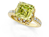 Yellow gold Fancy Yellow Asscher Cut Diamond Scalloped Halo Engagement Ring with Round Shared Prong Band_13