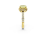Yellow gold Fancy Yellow Asscher Cut Diamond Scalloped Halo Engagement Ring with Round Shared Prong Band_26