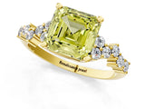 Yellow gold Fancy Yellow Asscher Cut Diamond Scattered Round Accent Ring with Prong Setting_13
