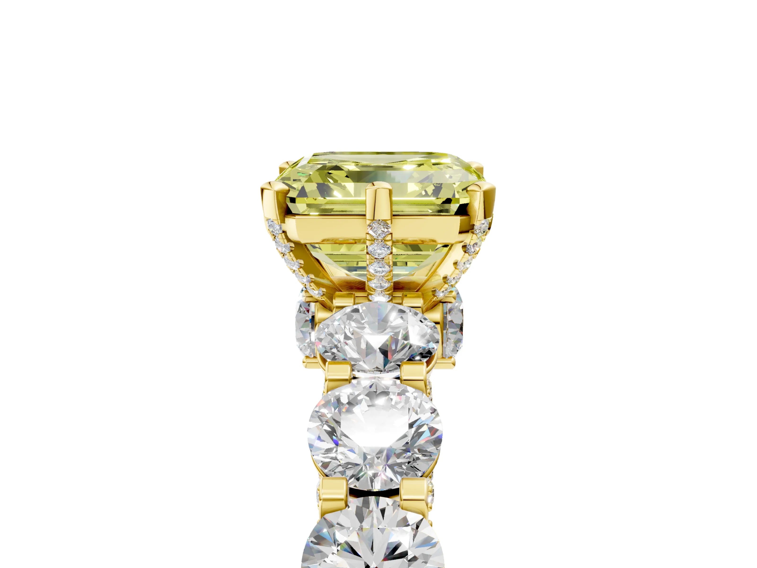 Yellow gold Fancy Yellow Asscher Cut Diamond Side Stone Engagement Ring with Four-Prong Setting_41
