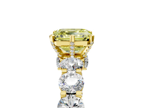 Yellow gold Fancy Yellow Asscher Cut Diamond Side Stone Engagement Ring with Four-Prong Setting_41
