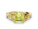 Yellow gold Fancy Yellow Asscher Cut Diamond Solitaire Celtic Knot Ring with Four-Prong Setting_51