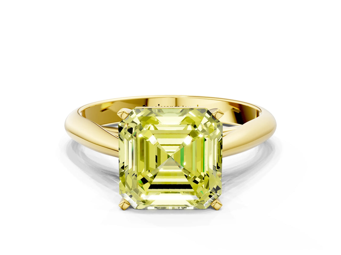 Yellow gold Fancy Yellow Asscher Cut Diamond Solitaire Engagement Ring with Cathedral Setting and Four-Prong Mount_34