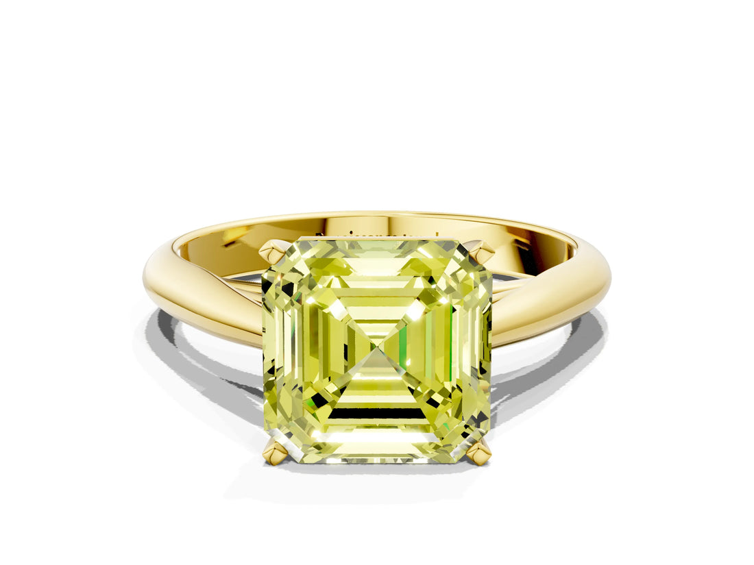 Yellow gold Fancy Yellow Asscher Cut Diamond Solitaire Engagement Ring with Cathedral Setting and Four-Prong Mount_72