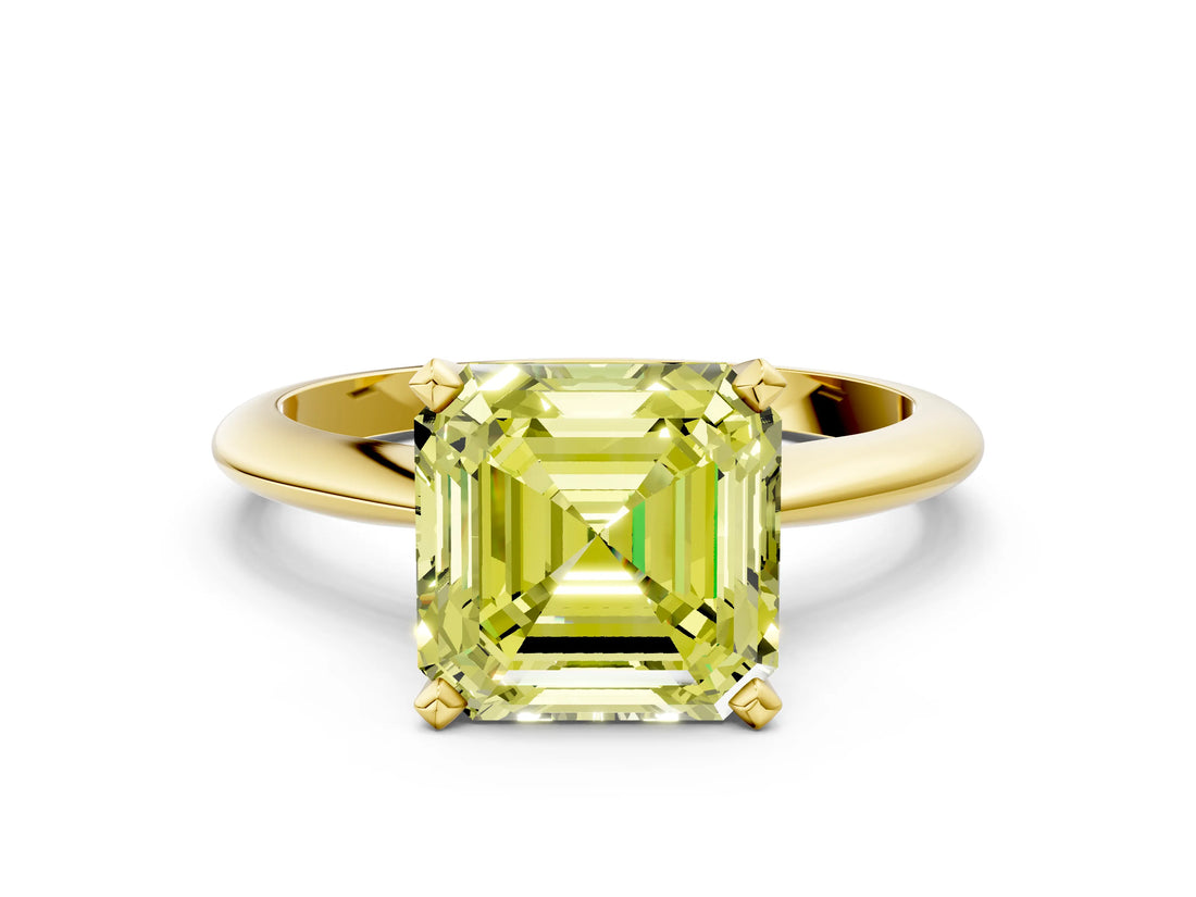 Yellow gold Fancy Yellow Asscher Cut Diamond Solitaire Engagement Ring with Classic Band and Four-Prong Setting_24