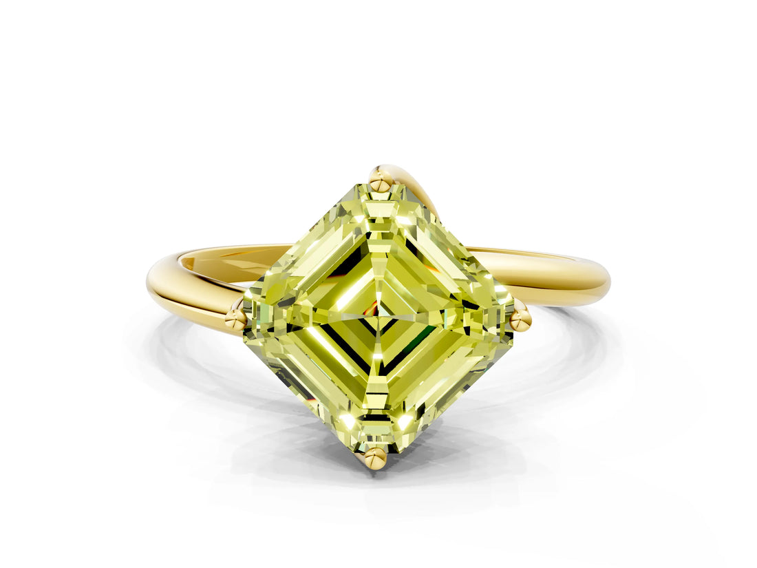Yellow gold Fancy Yellow Asscher Cut Diamond Solitaire Engagement Ring with Four-Prong Setting and Classic Band_58