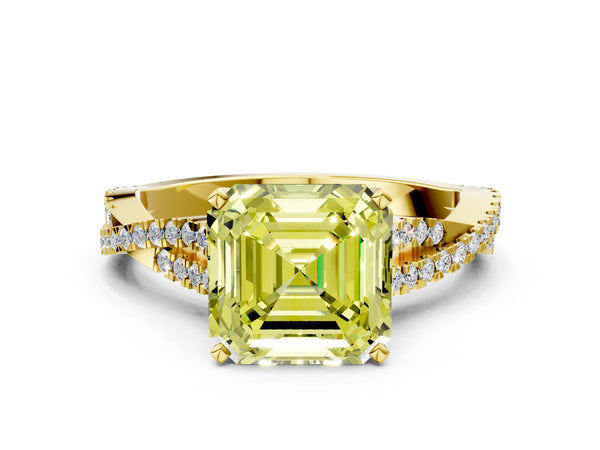 Yellow Gold Asscher Cut Twisted Pave Engagement Ring Setting for Fancy Yellow Center