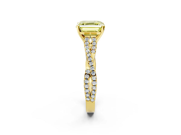 Yellow Gold Asscher Cut Twisted Pave Engagement Ring Setting for Fancy Yellow Center