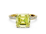 Yellow gold Fancy Yellow Asscher Cut Diamond Solitaire Ring with Pave Band and Four Prong Setting_52