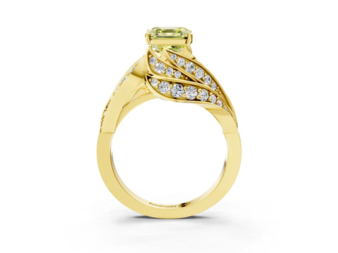 Yellow gold Fancy Yellow Asscher Cut Diamond Solitaire Ring with Prong Setting and Twisted Pavé Band_3