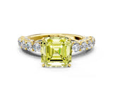 Yellow gold Fancy Yellow Asscher Cut Diamond Solitaire Ring with Shared Prong Pavé Band and Four-Prong Setting_17