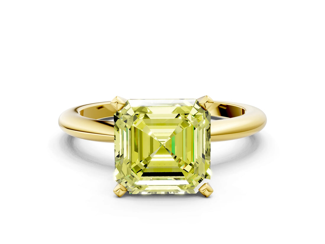 Yellow gold Fancy Yellow Asscher Cut Diamond Solitaire Ring with Six-Prong Setting and Classic Band_23