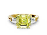 Yellow gold Fancy Yellow Asscher  Cut Diamond Solitaire Ring with Tapered Baguette Accents and Four-Prong Setting_17