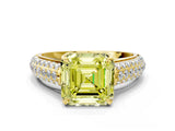 Yellow gold Fancy Yellow Asscher Cut Diamond Solitaire Ring with Three-Row Pavé Band and Four-Prong Setting_17