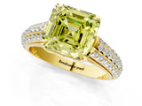 Yellow gold Fancy Yellow Asscher Cut Diamond Solitaire Ring with Three-Row Pavé Band and Four-Prong Setting_18