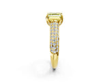 Yellow gold Fancy Yellow Asscher Cut Diamond Solitaire Ring with Three-Row Pavé Band and Four-Prong Setting_19