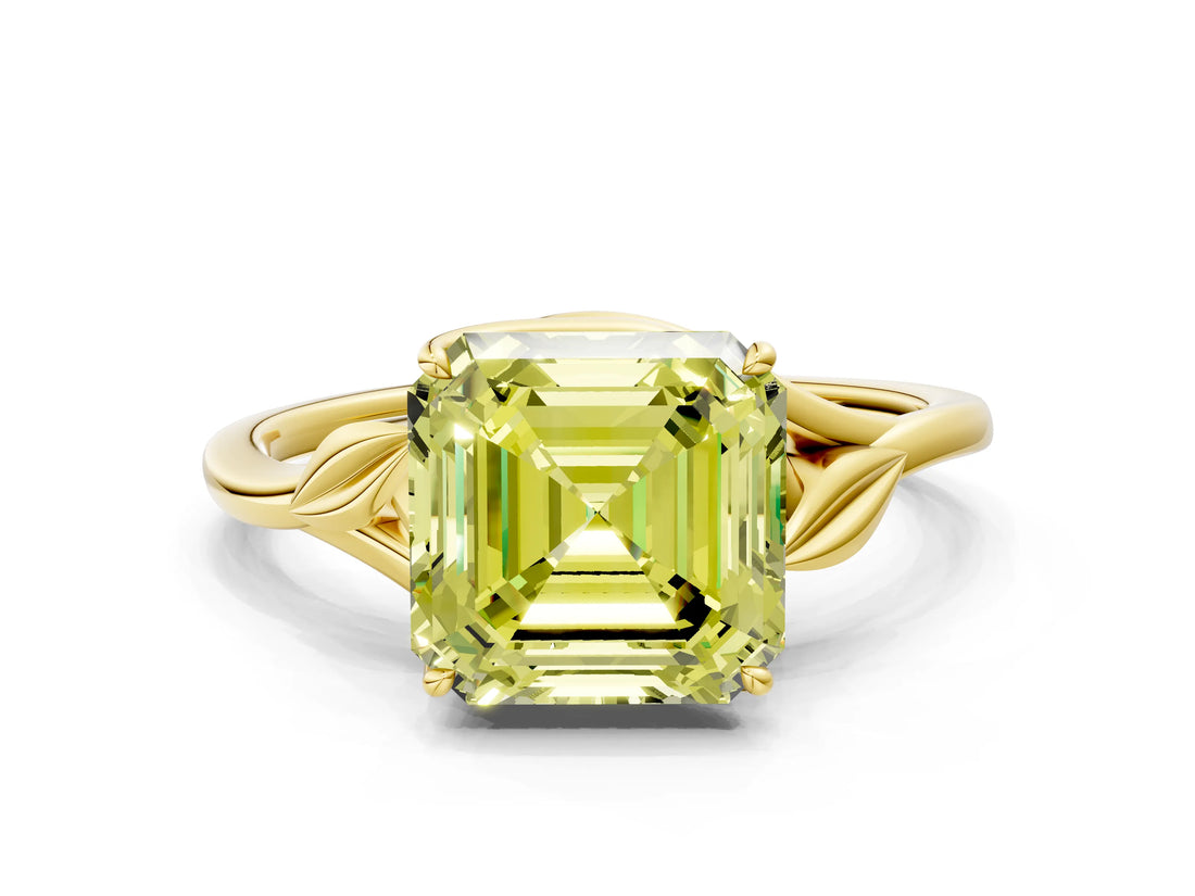 Yellow gold Fancy Yellow Asscher Cut Diamond Solitaire Ring with Twist Band and Four-Prong Setting_46