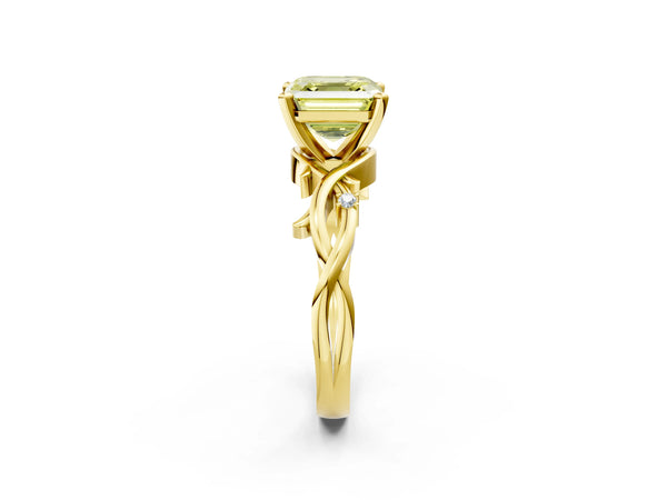 Yellow Gold Asscher Cut Vine Solitaire Engagement Ring Setting for Fancy Yellow Center