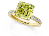 Yellow gold Fancy Yellow Asscher  Cut Diamond Solitaire with Pave Band and Four-Prong Setting 1