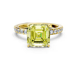 Yellow gold Fancy Yellow Asscher  Cut Diamond Solitaire with Pave Band and Four-Prong Setting