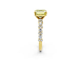 Yellow gold Fancy Yellow Asscher Cut Diamond Solitaire with Side Stones, Pave Band, Four-Prong Setting_60