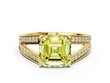 Yellow gold Fancy Yellow Asscher Cut Diamond Split Shank Ring with Pavé Band and Four-Prong Setting_34