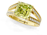Yellow gold Fancy Yellow Asscher Cut Diamond Split Shank Ring with Pavé Band and Four-Prong Setting_35