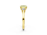 Yellow gold Fancy Yellow Asscher Cut Diamond Three-Stone Engagement Ring with Prong Setting and Pavé Band_2