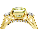 Yellow gold Fancy Yellow Asscher Cut Diamond Three-Stone Engagement Ring with Prong Setting and Pavé Band_4