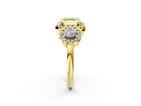 Yellow gold Fancy Yellow Asscher Cut Diamond Three-Stone Halo Ring with Prong Setting and Pavé Accents_2