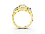 Yellow gold Fancy Yellow Asscher Cut Diamond Three-Stone Halo Ring with Prong Setting and Pavé Accents_3