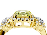 Yellow gold Fancy Yellow Asscher Cut Diamond Three-Stone Halo Ring with Prong Setting and Pavé Accents_4