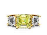 Yellow gold Fancy Yellow Asscher Cut Diamond Three-Stone Ring with Channel Set Band and Four-Prong Setting_74