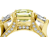Yellow gold Fancy Yellow Asscher Cut Diamond Three-Stone Ring with Channel Set Band and Four-Prong Setting_78