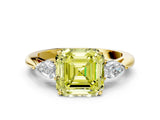 Yellow gold Fancy Yellow Asscher Cut Diamond Three-Stone Ring with Pear Side Stones and Four-Prong Setting_75