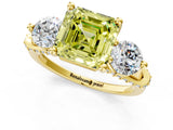 Yellow gold Fancy Yellow Asscher Cut Diamond Three-Stone Ring with Prong Setting and Pavé Band_1