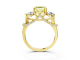 Yellow gold Fancy Yellow Asscher Cut Diamond Three-Stone Ring with Prong Setting and Pavé Band_3