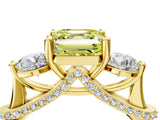 Yellow gold Fancy Yellow Asscher Cut Diamond Three-Stone Ring with Prong Setting and Pavé Band_4