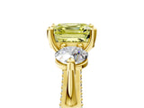 Yellow gold Fancy Yellow Asscher Cut Diamond Three-Stone Ring with Prong Setting and Pavé Band_5
