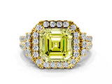 Yellow gold Fancy Yellow Asscher  Cut Double Halo Diamond Engagement Ring with Pave Band and Four-Prong Setting_25