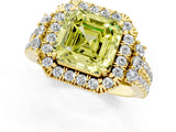 Yellow gold Fancy Yellow Asscher  Cut Double Halo Diamond Engagement Ring with Pave Band and Four-Prong Setting_26