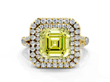 Yellow gold Fancy Yellow Asscher  Cut Double Halo Split Shank Diamond Ring with Prong Setting_63
