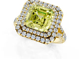Yellow gold Fancy Yellow Asscher  Cut Double Halo Split Shank Diamond Ring with Prong Setting_64