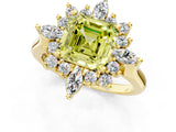 Yellow gold Fancy Yellow Asscher Cut Halo Diamond Cluster Ring with Marquise and Round Stones on a White Gold Band with Prong Setting_1